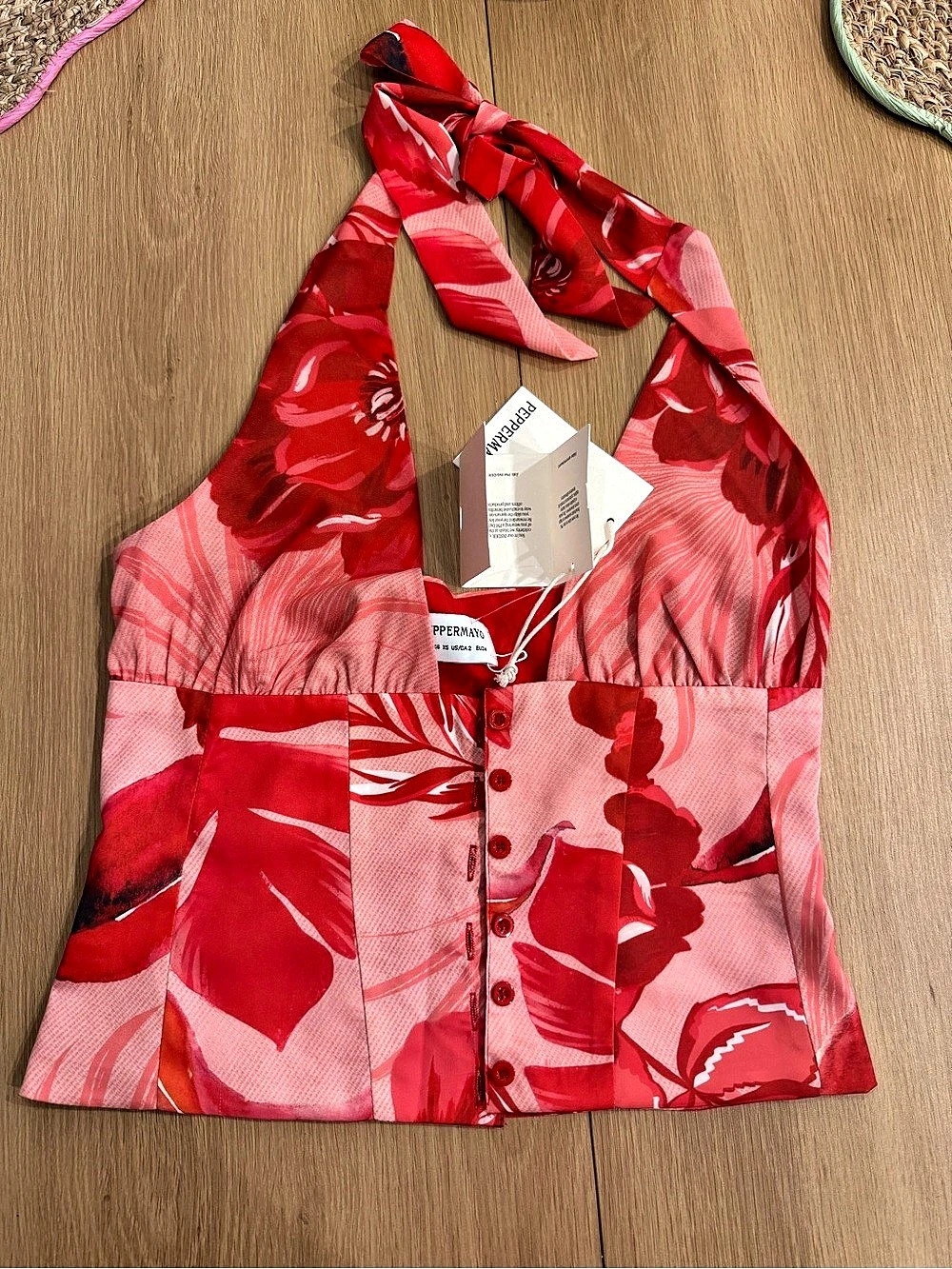 Peppermayo Lets Pretend Halterneck Top Floral Red & Pink XS